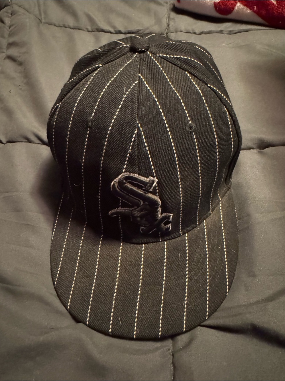 Black Pinstripe Baseball Cap with Embroidered Logo - Men